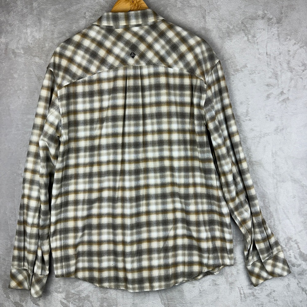Prana Mens XL Brown White Plaid Snap Front Long Sleeve Shirt‎ M23181373 Gorpcore - Picture 7 of 12